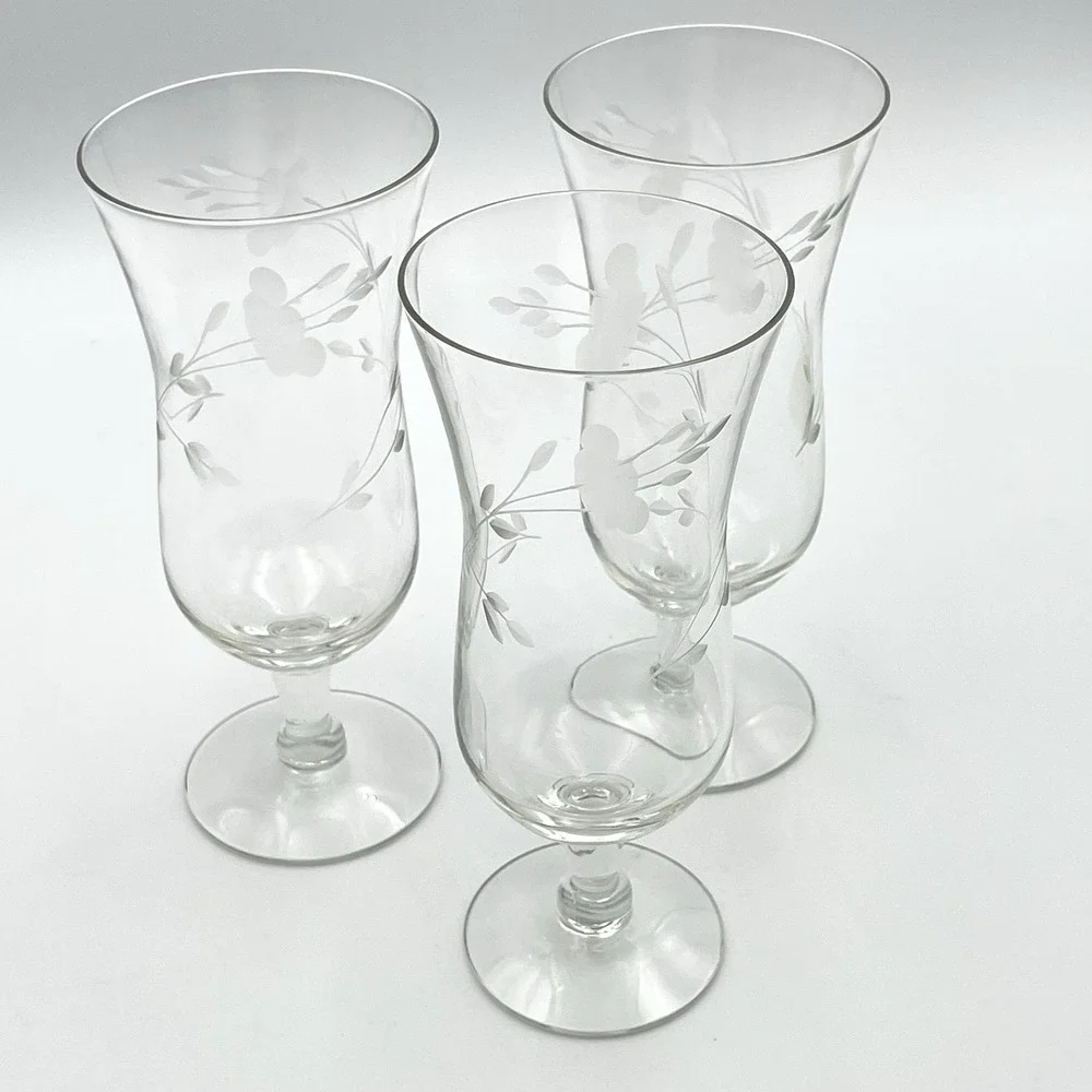 Princess House Heritage Etched Floral Parfait Dessert Glasses Set Of 3‎